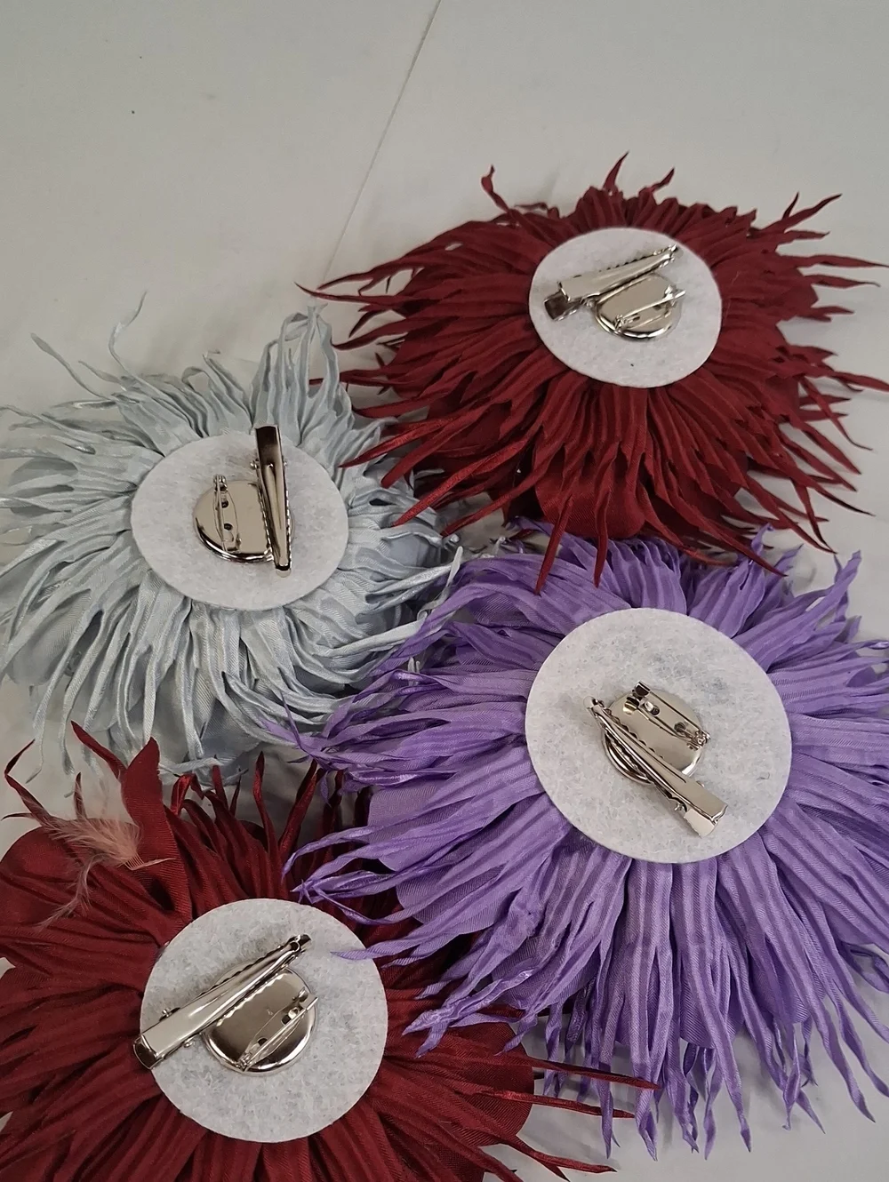 4 Dainty Spiky Fabric Flower Brooch Pin for Women